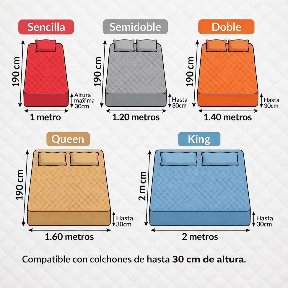 Guía de medidas de protectores de colchón Multitex