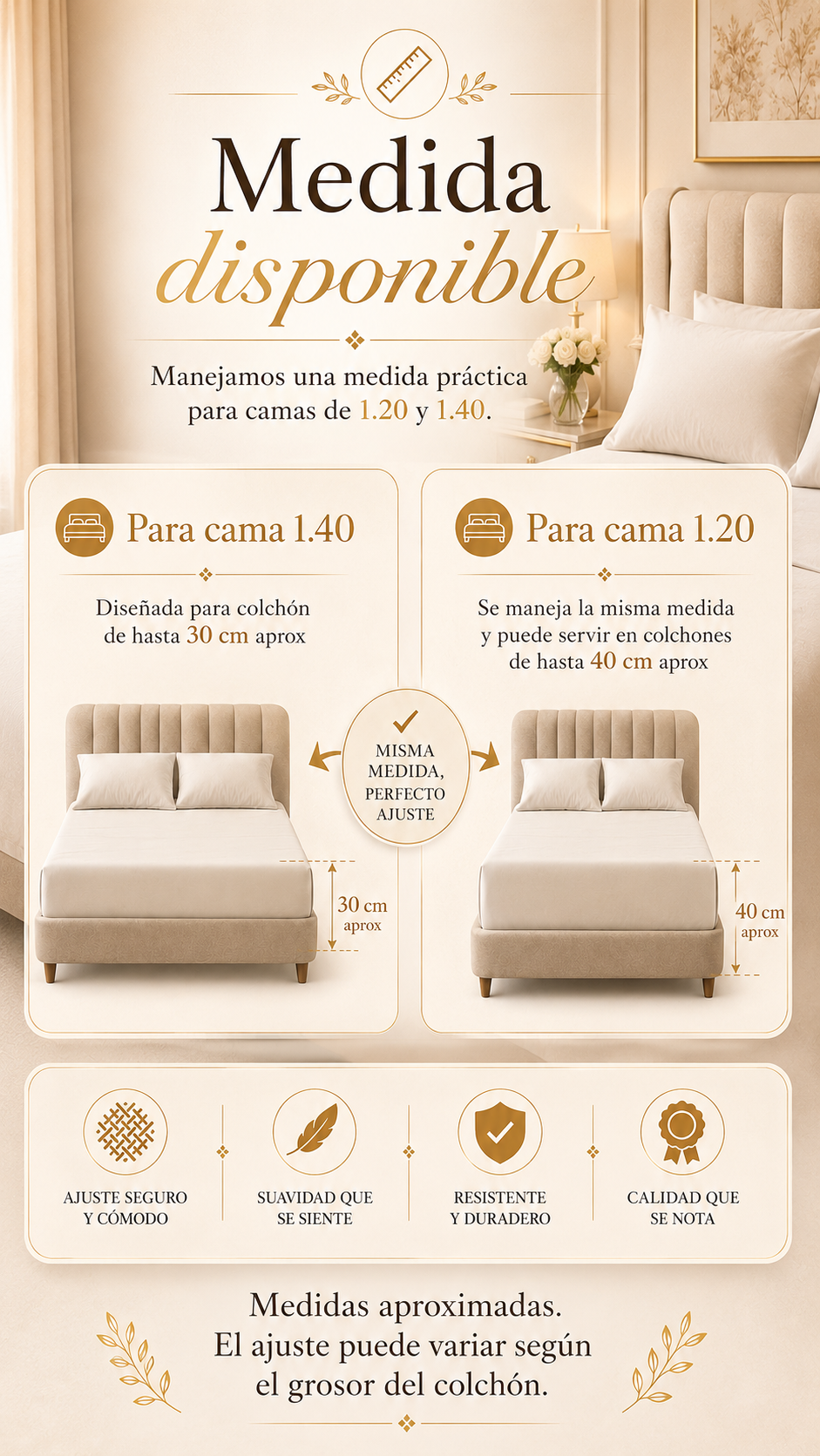 Medida disponible sábanas Multitex para cama 1.20 y 1.40